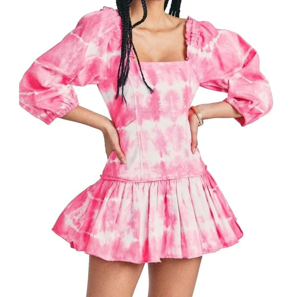 LoveShackFancy Sonoma Stretch Cotton Chai Tie Dye Mini Shift Dress Size … - Picture 4 of 13